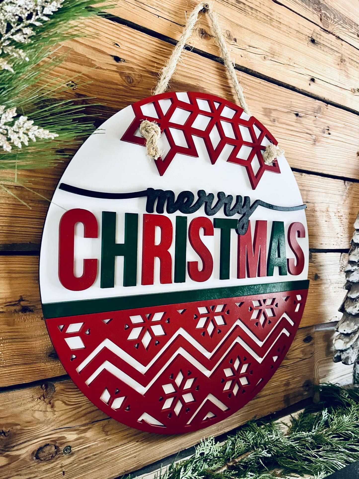 READY TO SHIP - Merry Christmas Round Sign | Porch Door Hanger | Front Door Decor