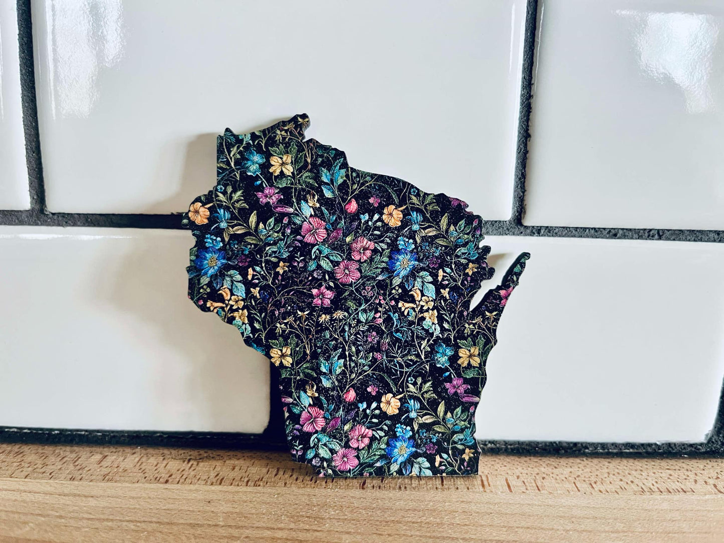 Wisconsin Wildflower Magnet | Colorful Floral Pattern on Black | Boho Fridge Magnet | Wildflower Gift or Souvenir