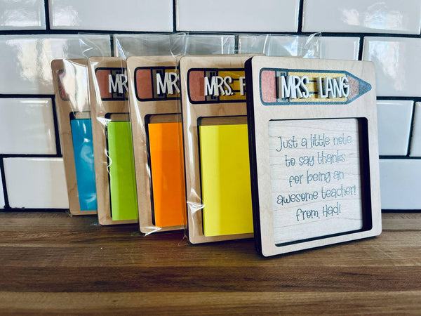 Personalized Teacher Gift Sticky Note Holder | Custom Name Wood Desk Accessory | End of Year Teacher Appreciation Gift Idea