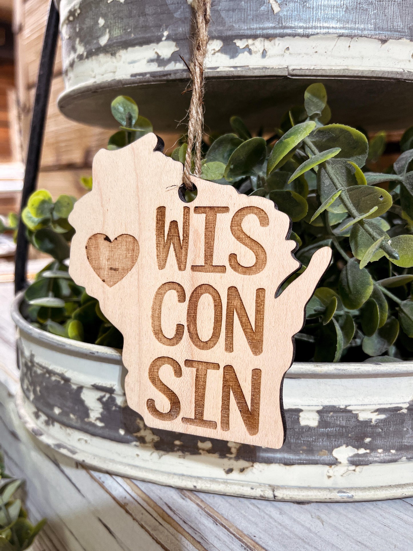 Wisconsin Christmas Ornament | Wisconsin with Heart