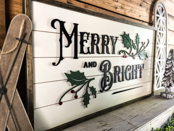 Merry and Bright Christmas Sign | Farmhouse Christmas Sign | Winter Sign