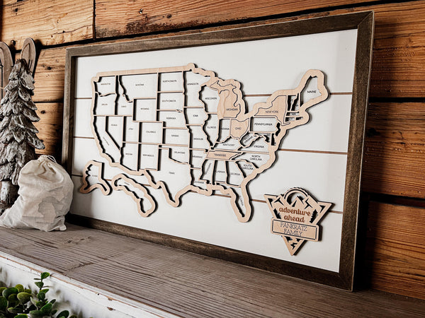 Personalized 3-D USA Puzzle Travel Tracker Map