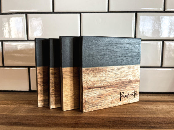 Personalized Coasters | Slate and Wood Coasters | Set of 4 Square Coasters | Personalized Gifts