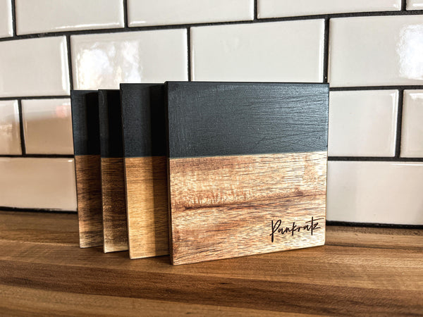 Personalized Coasters | Slate and Wood Coasters | Set of 4 Square Coasters | Personalized Gifts