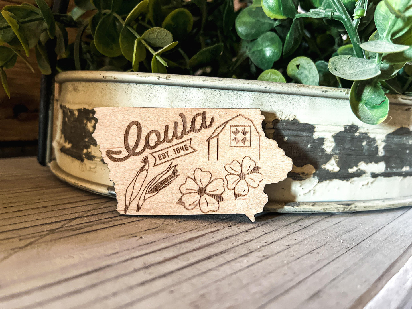 Iowa State Symbols Wood Magnet