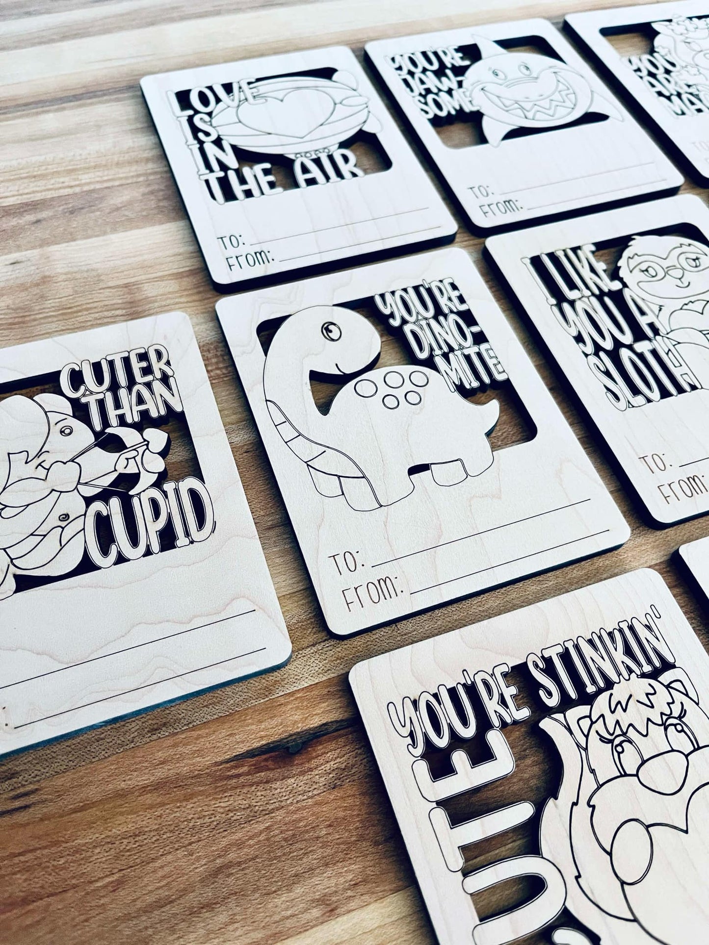 Valentine's Day Cards for Kids | Wooden & Color-Your-Own Designs | Valentine's Class Gift | Unique DIY Valentines