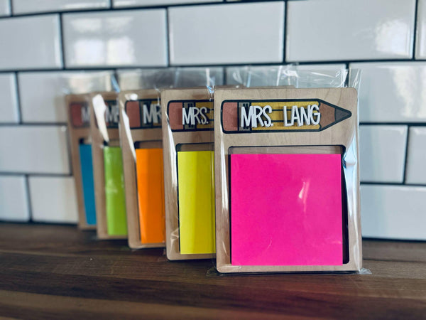Personalized Teacher Gift Sticky Note Holder | Custom Name Wood Desk Accessory | End of Year Teacher Appreciation Gift Idea