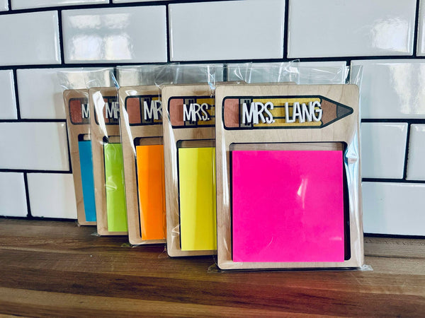 Personalized Teacher Gift Sticky Note Holder | Custom Name Wood Desk Accessory | End of Year Teacher Appreciation Gift Idea