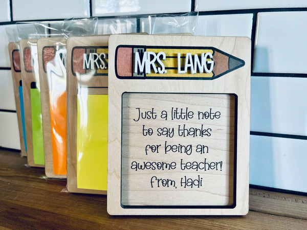 Personalized Teacher Gift Sticky Note Holder | Custom Name Wood Desk Accessory | End of Year Teacher Appreciation Gift Idea
