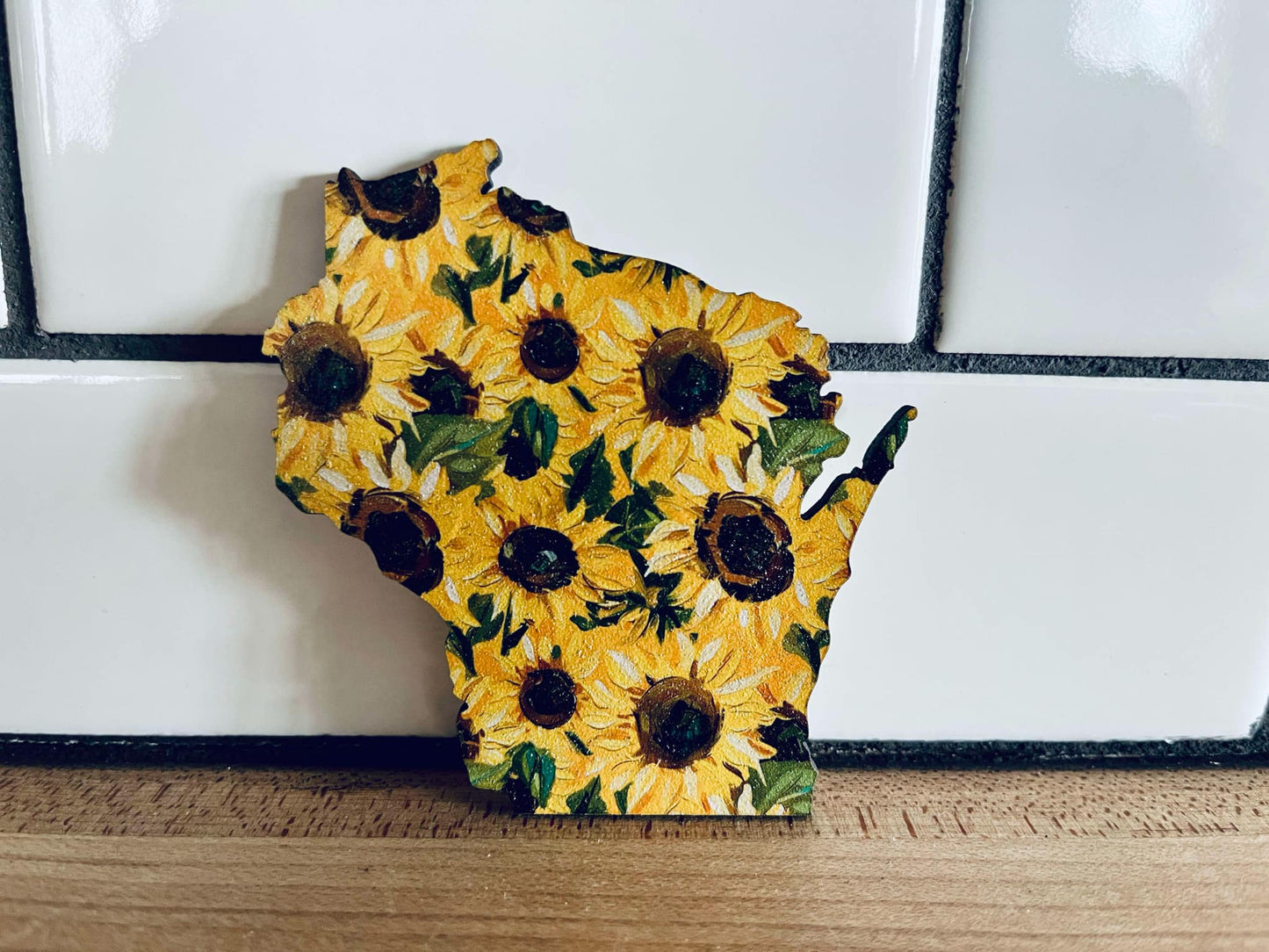 Wisconsin Sunflower Magnet | Bright Yellow Floral State Magnet |Farmhouse Fridge Decor |State Souvenir or Gift Idea