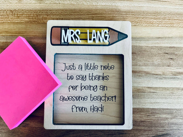 Personalized Teacher Gift Sticky Note Holder | Custom Name Wood Desk Accessory | End of Year Teacher Appreciation Gift Idea
