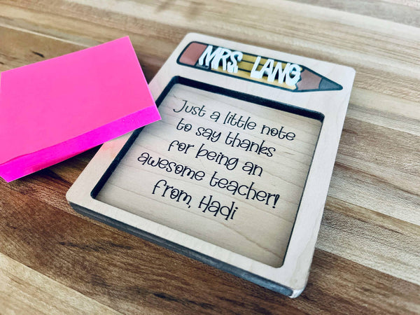 Personalized Teacher Gift Sticky Note Holder | Custom Name Wood Desk Accessory | End of Year Teacher Appreciation Gift Idea