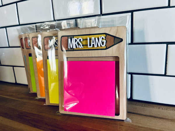 Personalized Teacher Gift Sticky Note Holder | Custom Name Wood Desk Accessory | End of Year Teacher Appreciation Gift Idea
