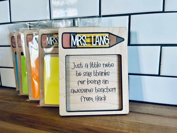 Personalized Teacher Gift Sticky Note Holder | Custom Name Wood Desk Accessory | End of Year Teacher Appreciation Gift Idea