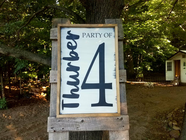 Personalized Last Name Party of 4 Wood Sign