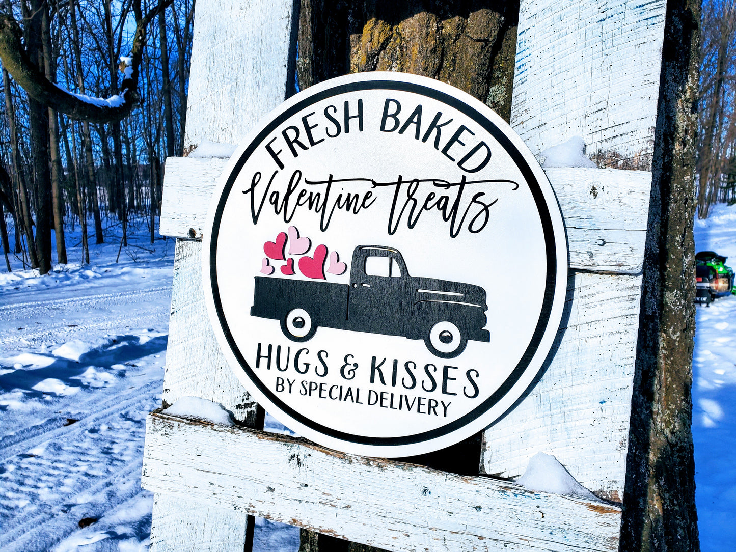 Valentine's Day Fresh Baked Treats Sign | Raised Farmhouse Sign | Valentine's Day Decor | Round Sign