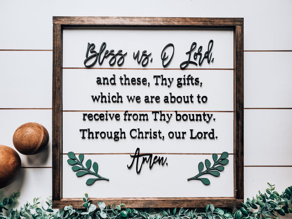 Prayer Sign for Dining Room | Bless Us O Lord Sign | Shiplap Sign