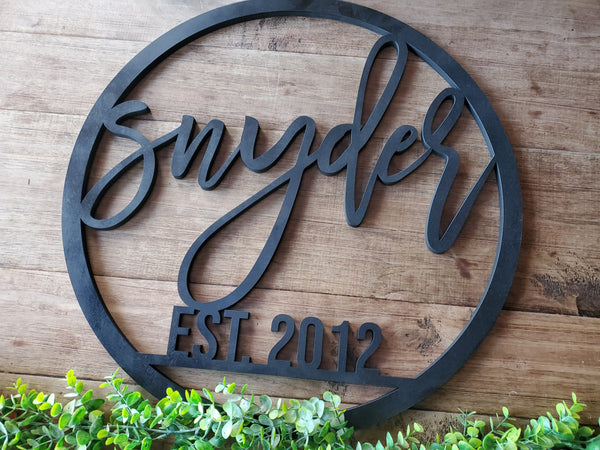 Round Last Name Established Cutout | Wood Cutout Sign | Simple Farmhouse Last Name Sign