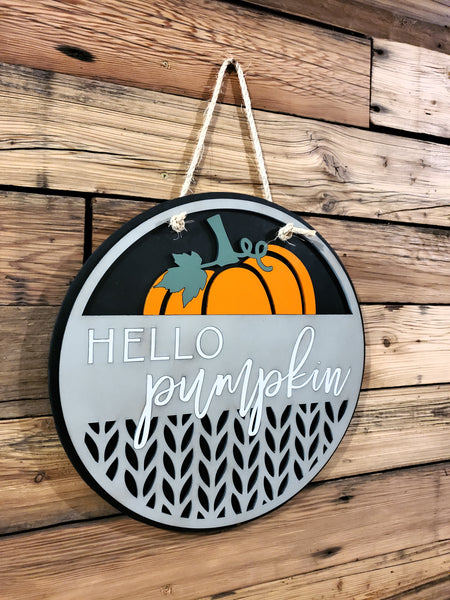Hello Pumpkin Round Sign | Fall Front Door Sign | Round Welcome Sign