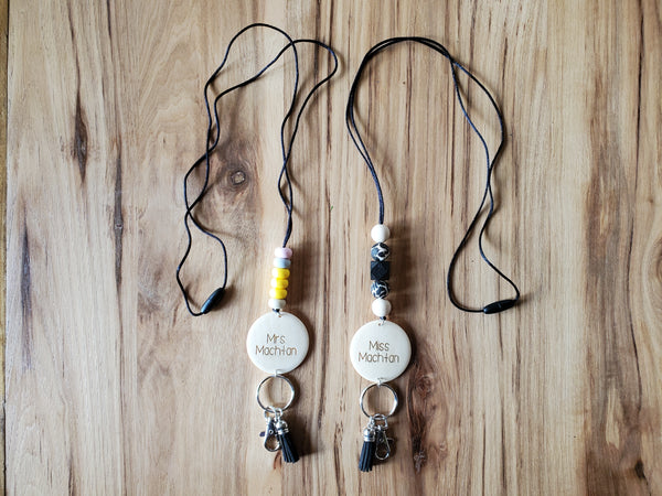 Silicone Bead Lanyard with Engraved Pendant | Lanyard Key Ring with Suede Tassel | Custom Silicone Lanyard Keyring