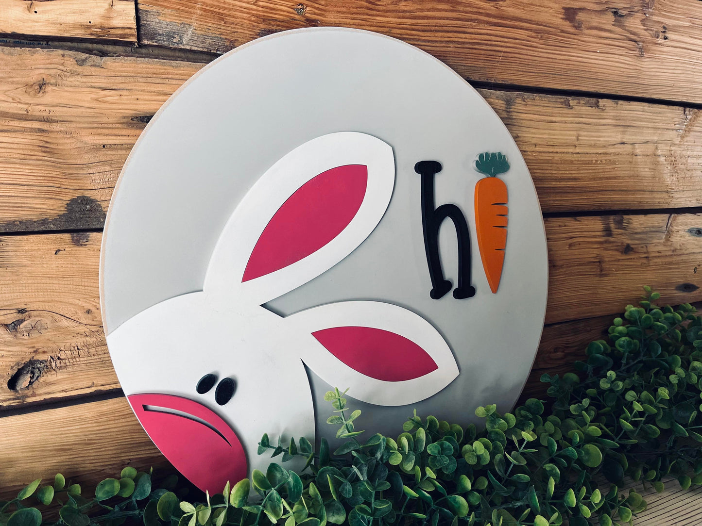 Easter Bunny Sign | Spring Round Door Hanger Sign