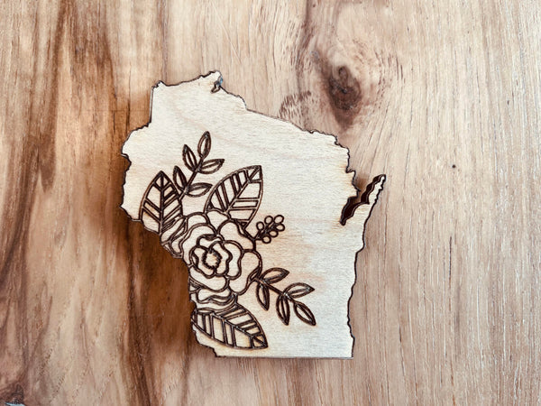 Wisconsin Floral Wood Magnet