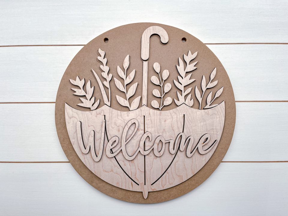 Welcome with Umbrella DIY Sign Kit | DIY Paint Party Set | Summer Round Door Hanger Sign
