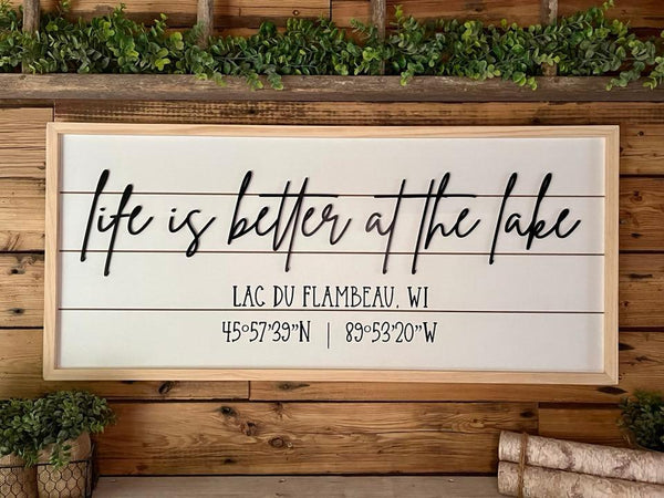Life is Better at the Lake | Cabin Coordinates Sign | Custom Lake House Sign