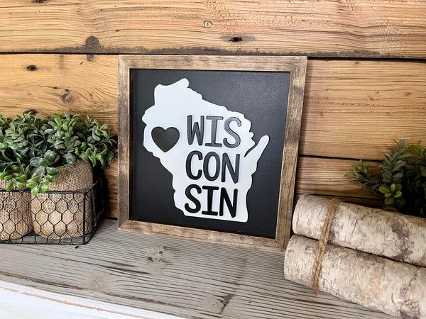 Wisconsin Art | Wisconsin with Heart Sign | Wisconsin Home Decor | Wisconsin Gifts