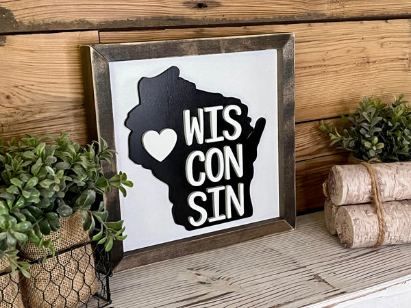 Wisconsin Art | Wisconsin with Heart Sign | Wisconsin Home Decor | Wisconsin Gifts