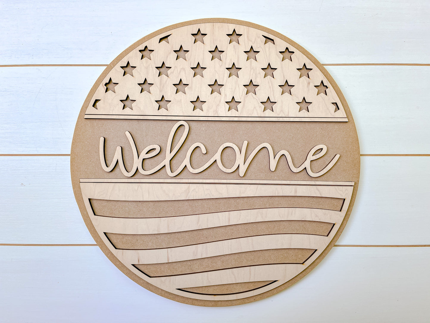 America Welcome DIY Sign Kit | DIY Paint Party Set | Patriotic Decor | Round Door Hanger Sign | Patriotic Door Hanger