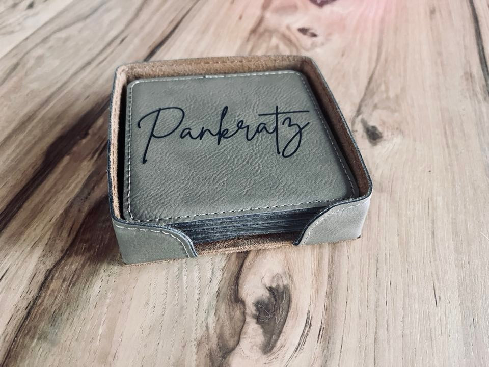 Personalized Coasters | Leather Coasters | Set of 6 Square Leather Coasters | Personalized Gifts