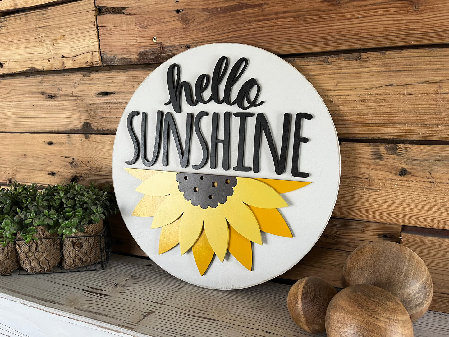 Hello Sunshine Sunflower Sign | Farmhouse Porch Decor | Door Hanger