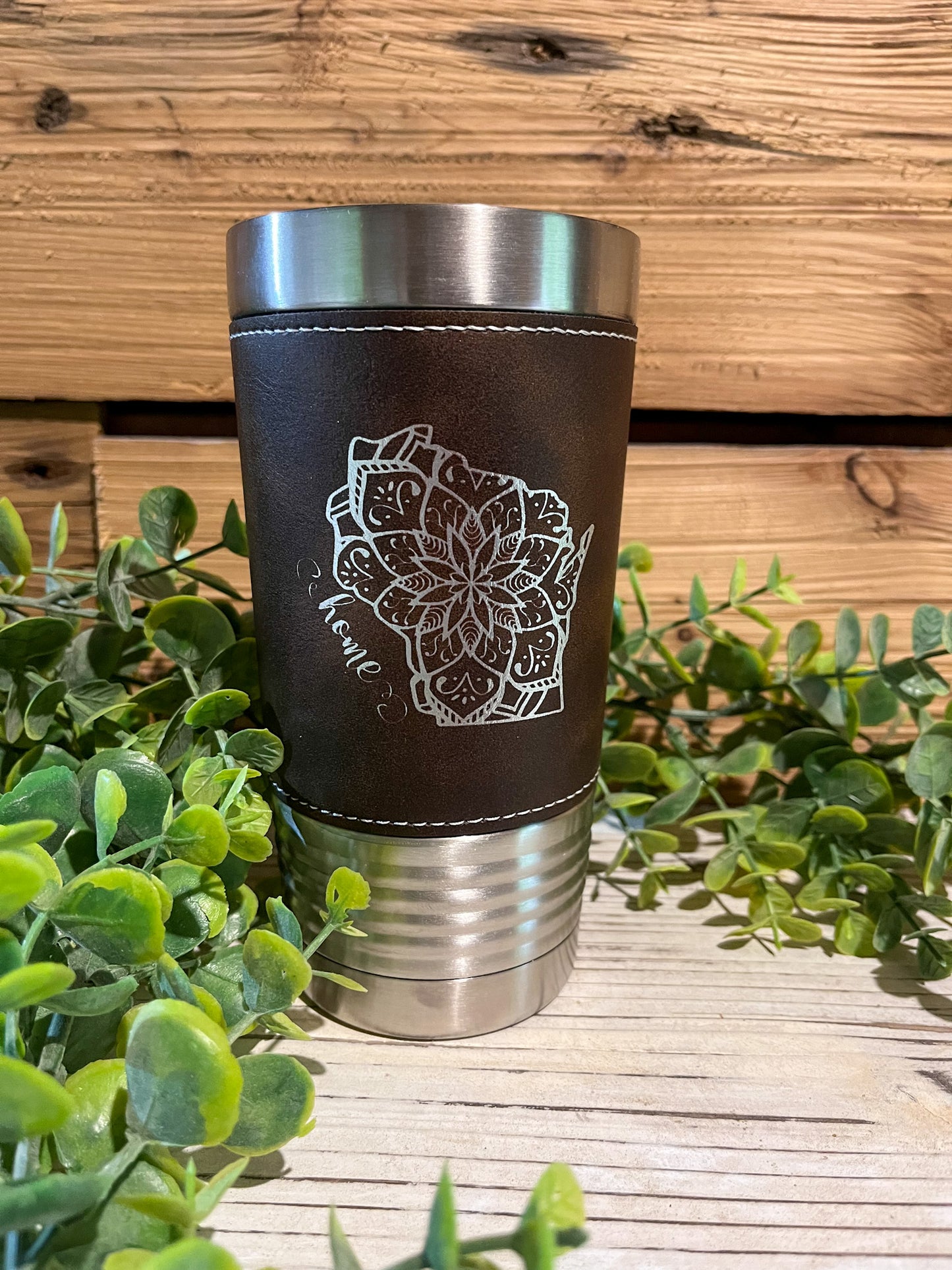 Wisconsin Gifts | Wisconsin Mug | Leather Mug | Engraved Tumbler
