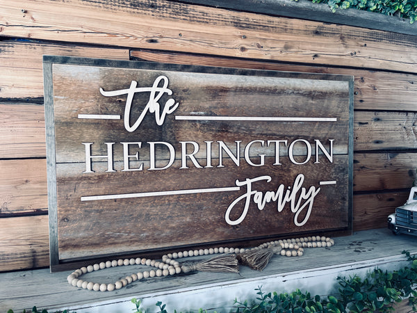 Reclaimed Wood Family Name Sign | Raised Lettering Farmhouse Name Sign | Custom Sign