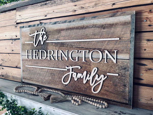 Reclaimed Wood Family Name Sign | Raised Lettering Farmhouse Name Sign | Custom Sign