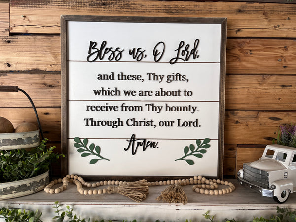 Prayer Sign for Dining Room | Bless Us O Lord Sign | Shiplap Sign