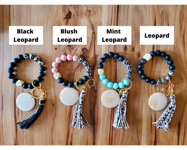 Silicone Bead Wristlet with Flower Initial | Bangle Key Ring with Suede Tassel | Bracelet Keychain | Custom Silicone Bangle Keyring