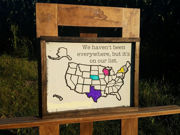 Personalized Colorable Wooden USA Travel Tracker Map with Family Name