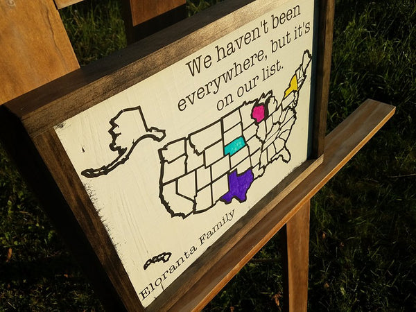 Personalized Colorable Wooden USA Travel Tracker Map with Family Name