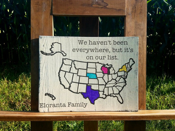 Personalized Colorable Wooden USA Travel Tracker Map with Family Name