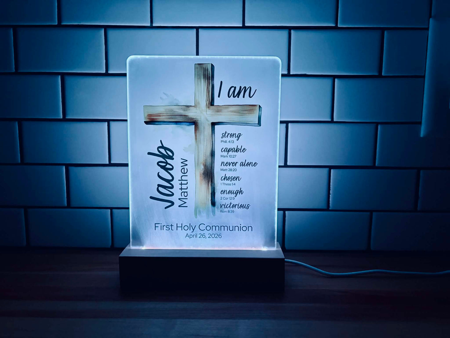 Personalized First Communion Night Light with Name & Bible Verses
