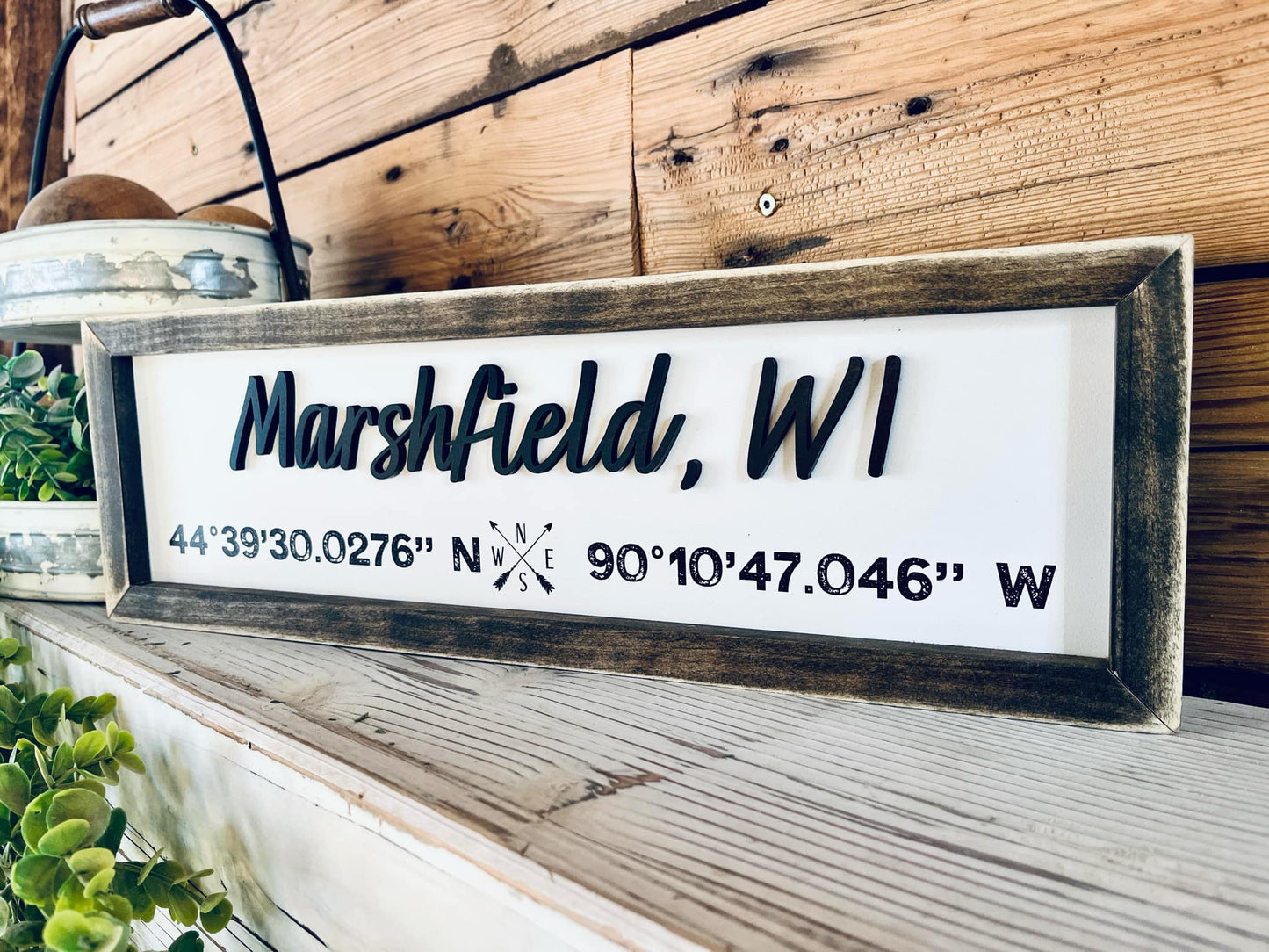 Custom City Coordinate Sign | Personalized Latitude & Longitude Sign | Raised Lettering & UV Printed Coordinates | Framed Wooden Sign | Farmhouse Home Decor