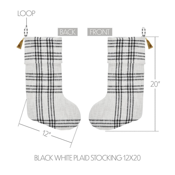 Wintergleam Black White Plaid Stocking with Personalized Leather Patch