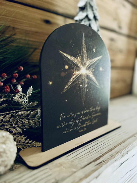 Luke 2:11 Star Tabletop Sign – Christian Farmhouse Christmas Freestanding Décor