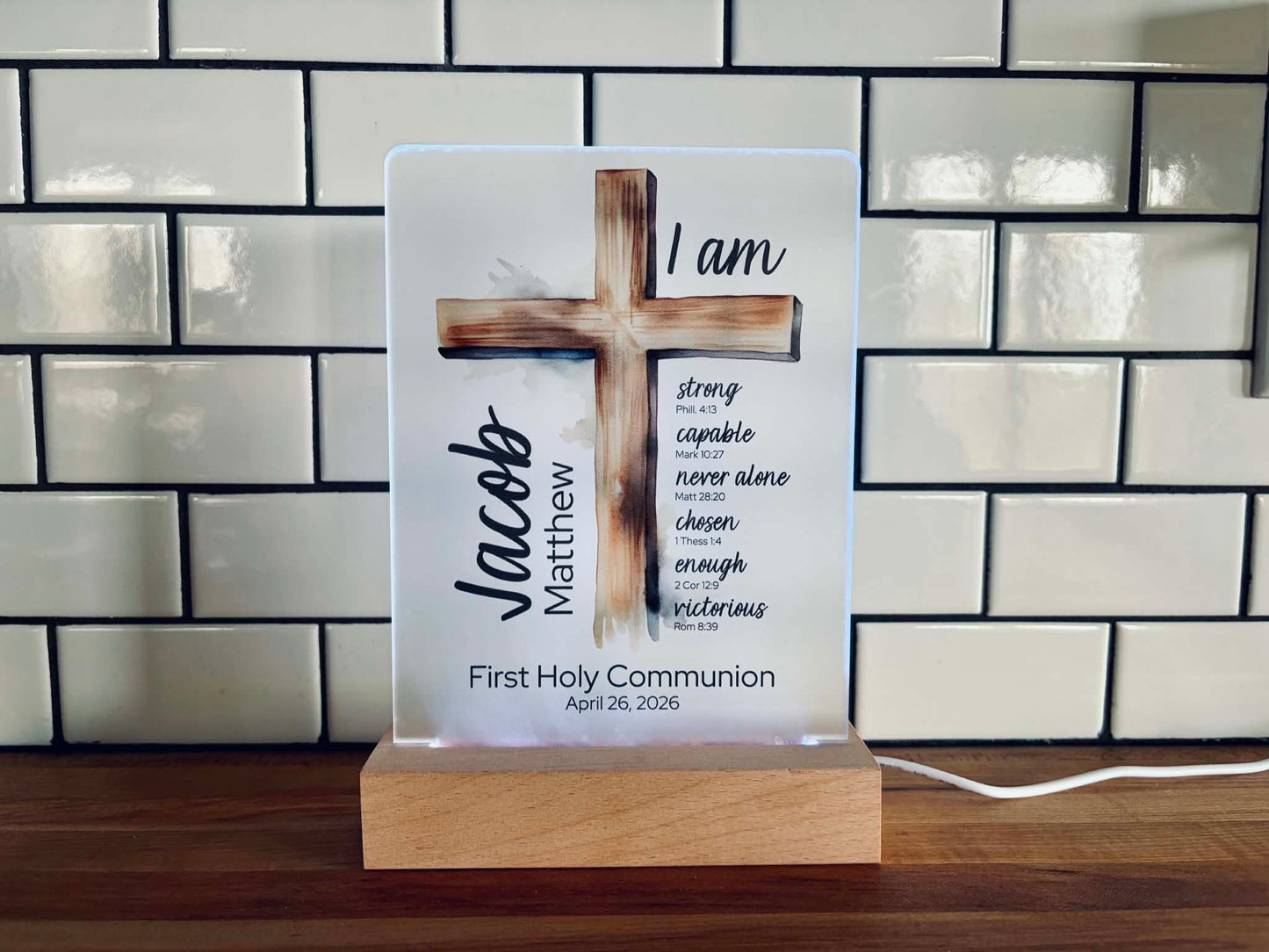 Personalized First Communion Night Light with Name & Bible Verses
