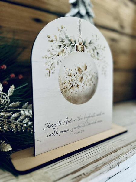 Luke 2:14 Tabletop Sign – Christian Farmhouse Christmas Freestanding Décor