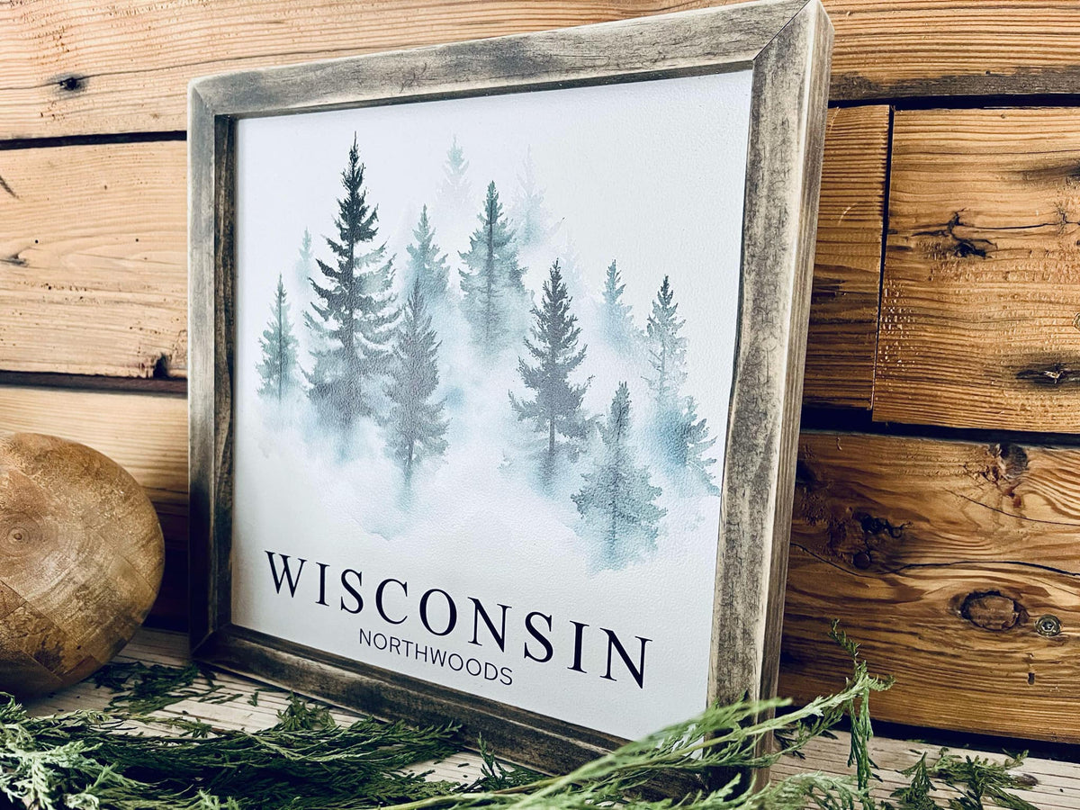 Northwoods Pine Trees Watercolor Sign – Rustic Wood Framed Wall Art ...