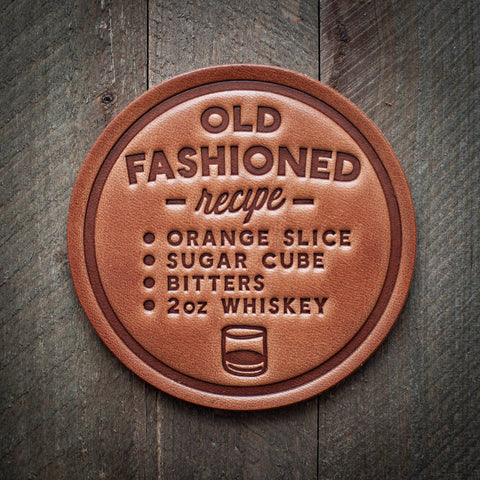 Old Fashioned Recipe Leather Coaster
