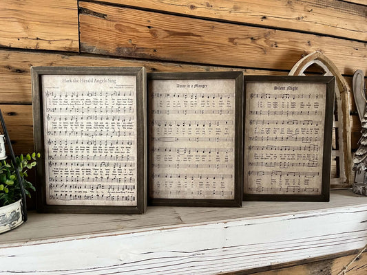Vintage Christmas Hymn Sheet Music Signs | Classic Christmas Carol Wall Decor